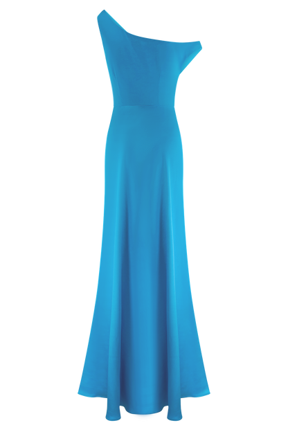 Robe Maxi Jacinta à une épaule - Bleu Cyan