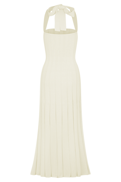Robe midi en jersey Jacqui à col montant - Ivoire