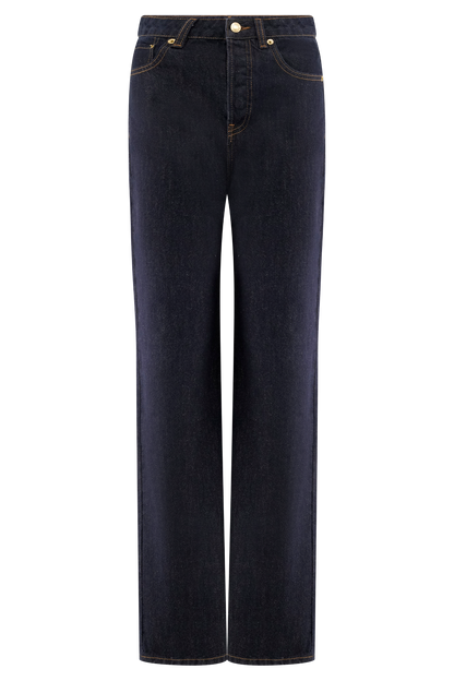 Jean droit taille haute Janine - Bleu indigo délavé