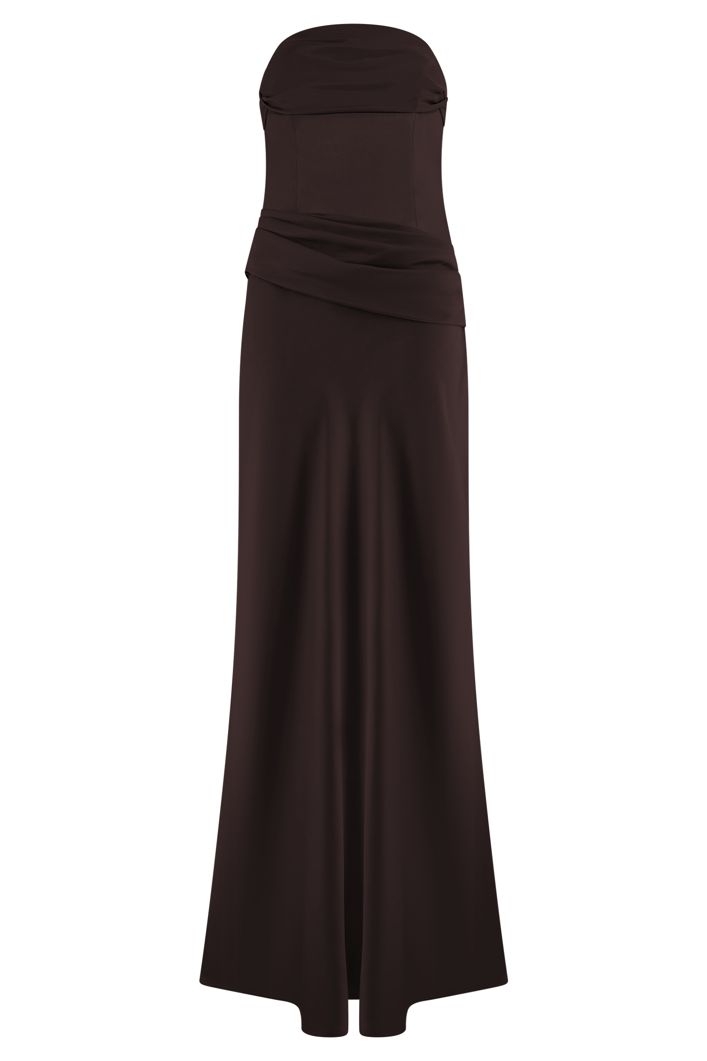 Jasmine Robe Maxi en Satin Sans Bretelles - Chocolat Noir