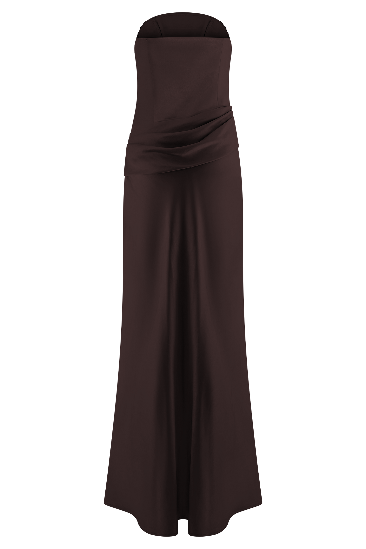 Jasmine Robe Maxi en Satin Sans Bretelles - Chocolat Noir