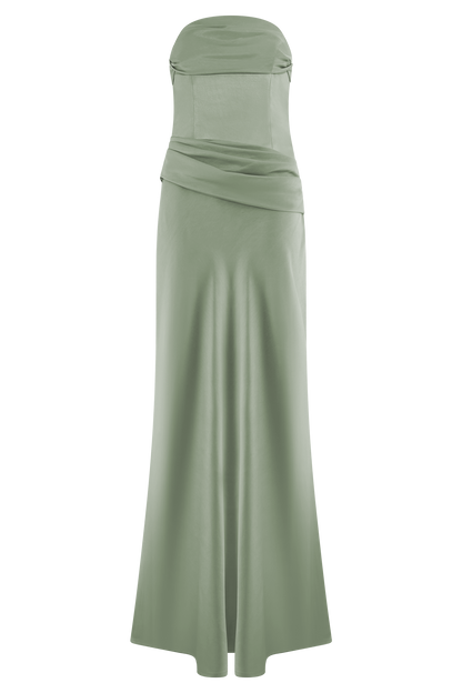 Jasmine Robe Maxi Satin Sans Bretelles - SAGE