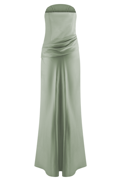 Jasmine Robe Maxi Satin Sans Bretelles - SAGE