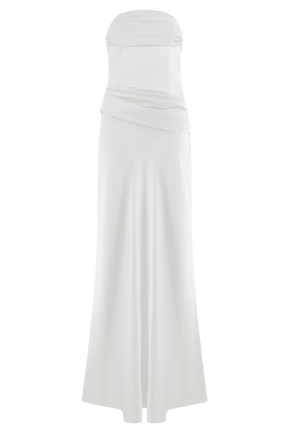 Jasmine Robe Maxi Satin Sans Bretelles - Blanche
