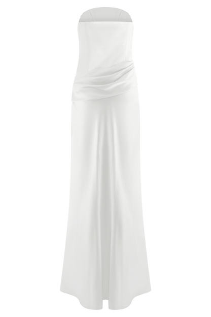Jasmine Robe Maxi Satin Sans Bretelles - Blanche