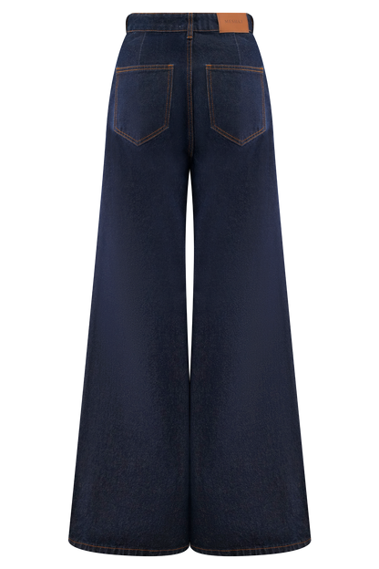 Jean flare à jambes larges Jen - Bleu indigo