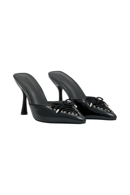 Joanne - Chaussures à talons à lacets en cuir verni - Noir