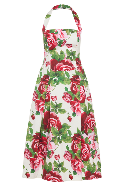 Juana Robe Midi à Bretelles - Imprimé Rose Sonia