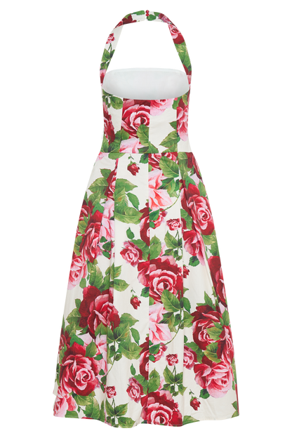 Juana Robe Midi à Bretelles - Imprimé Rose Sonia