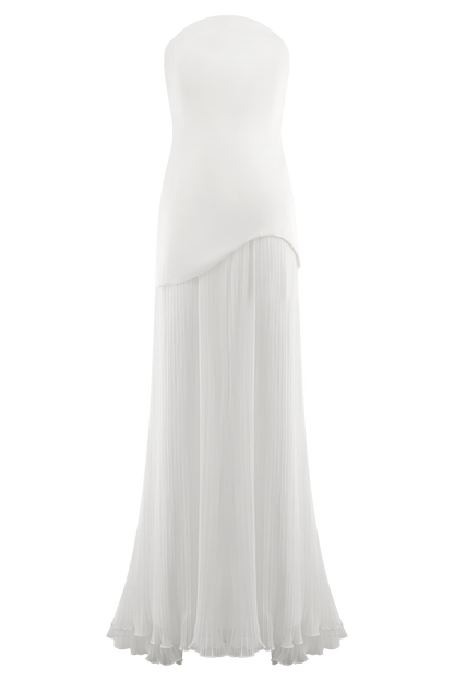 Juno Robe Maxi Plissée Sans Bretelles - Blanc