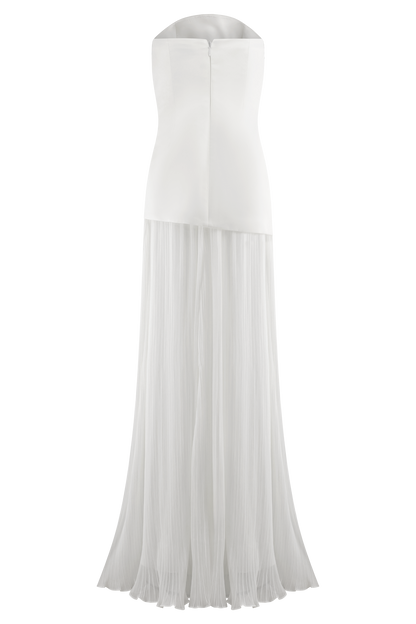 Juno Robe Maxi Plissée Sans Bretelles - Blanc