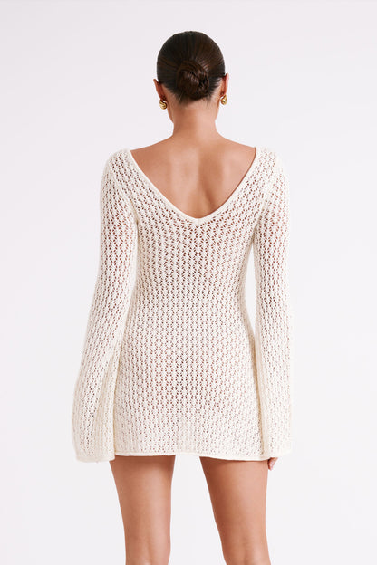 Mini-robe en tricot crochet Kayleigh - Blanc