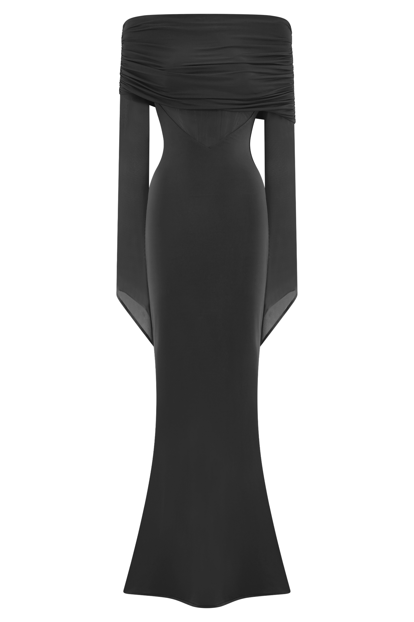 Robe Maxi Épaule Découverte en Mousseline et Maille - Noir