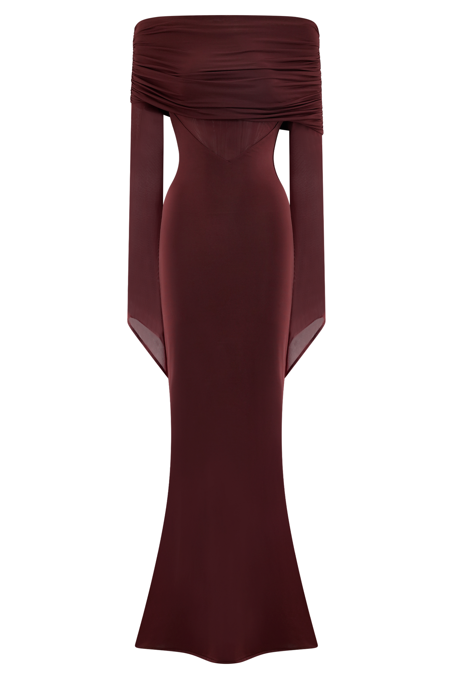 Robe Maxi Épaule Découverte en Mousseline et Maille - Kaitlin - Bourgogne