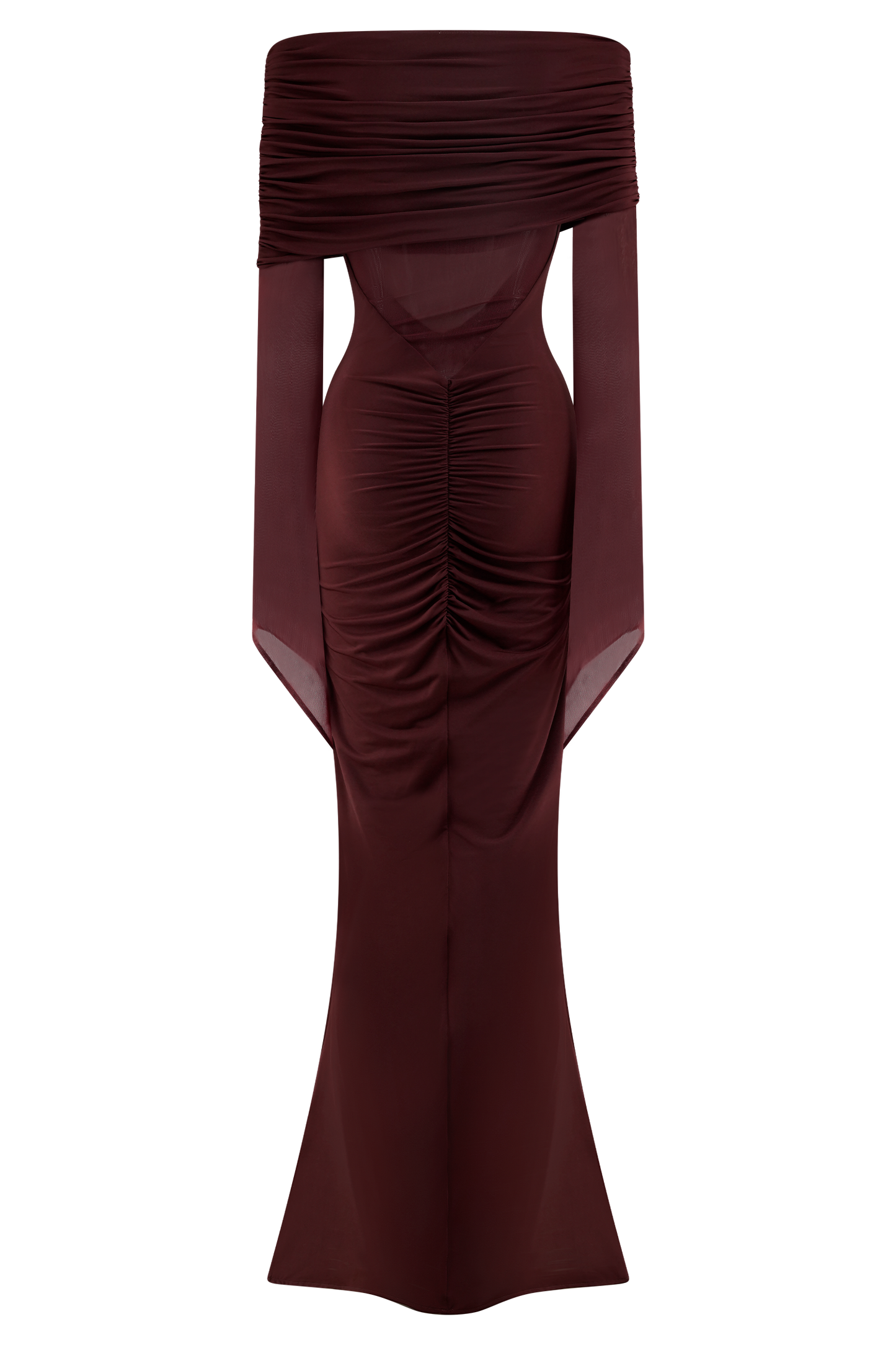 Robe Maxi Épaule Découverte en Mousseline et Maille - Kaitlin - Bourgogne