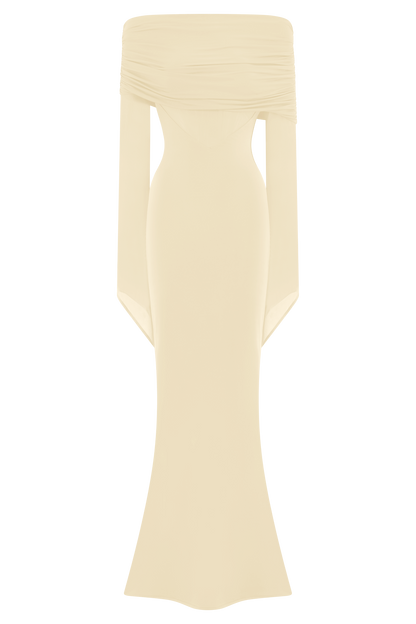 Robe maxi dénudée et en maille à une épaule Kaitlin - Ivoire