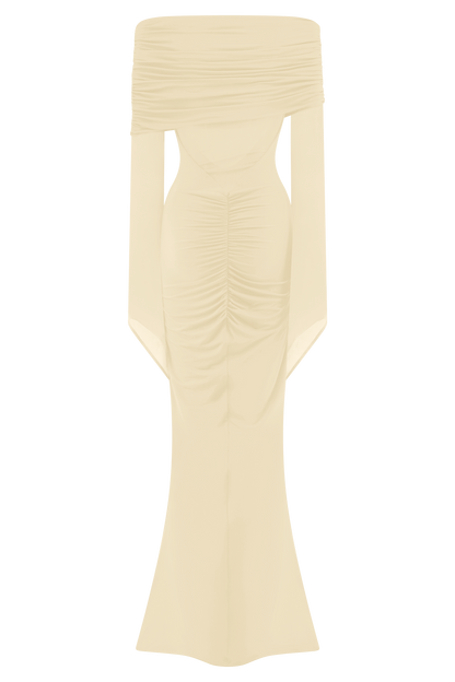 Robe maxi dénudée et en maille à une épaule Kaitlin - Ivoire