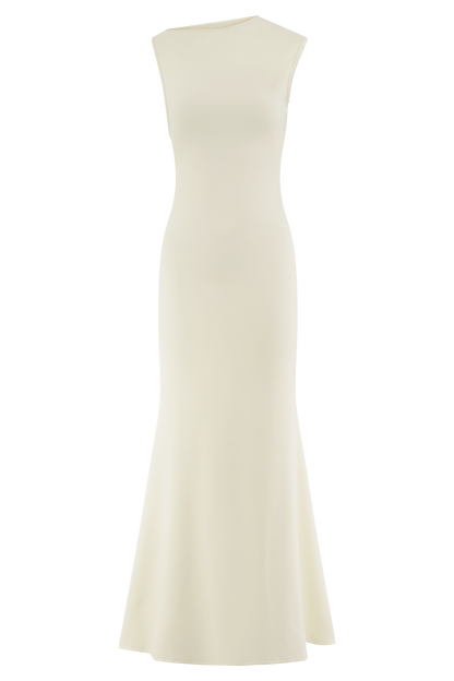 Robe longue en jersey scuba Katerina avec découpes - Ivoire