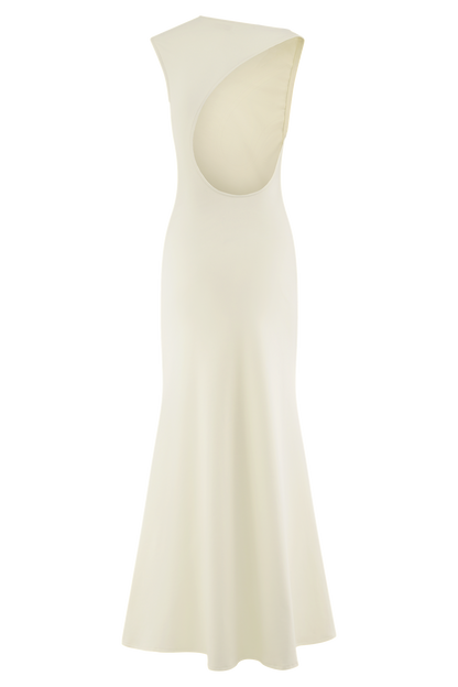 Robe longue en jersey scuba Katerina avec découpes - Ivoire