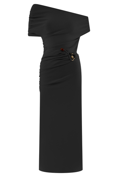 Robe midi en jersey scuba Kendra avec accessoires - Noir