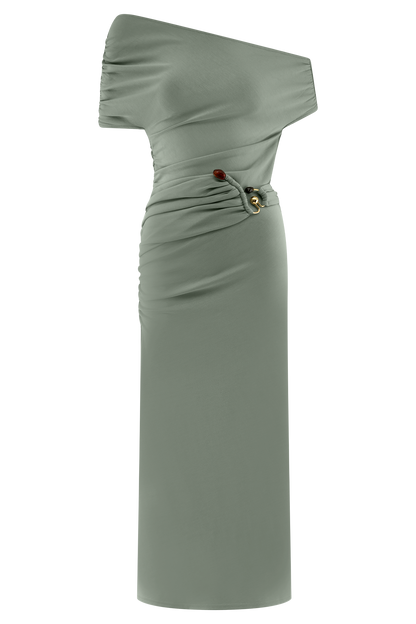 Robe midi en jersey scuba Kendra avec accessoires - SAGE