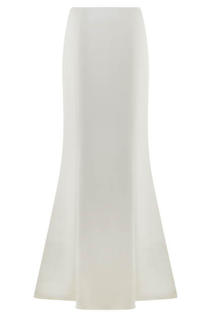 Jupe Maxi Queue de Poisson en Satin Khloe - Blanche