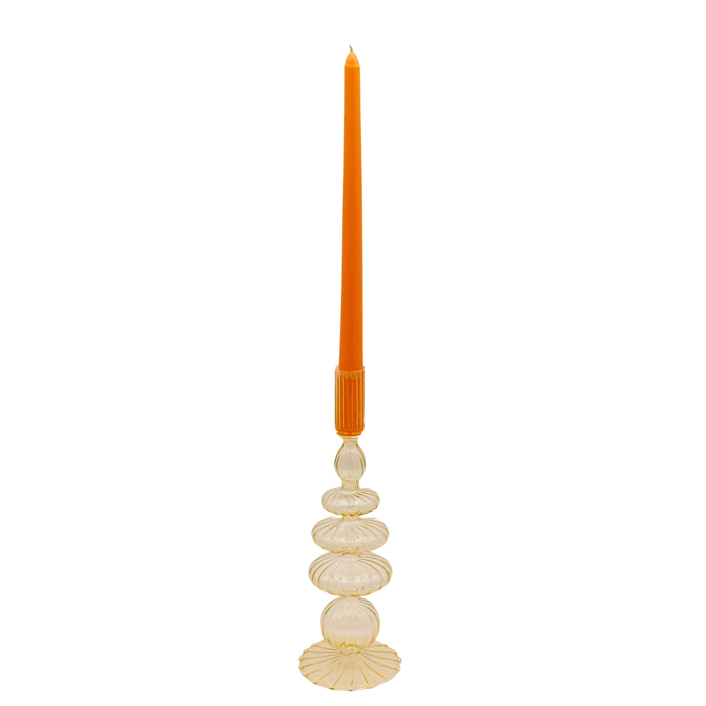 Bougeoir en verre côtelé jaune crème au beurre (lot de 2)