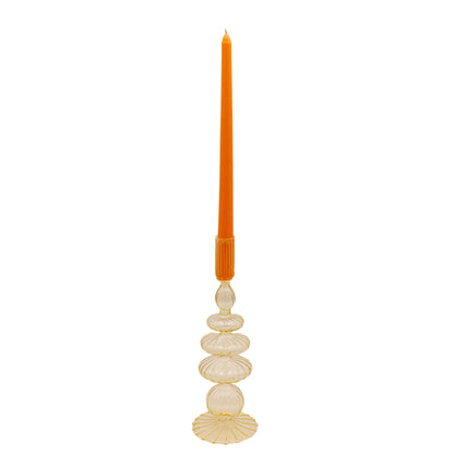 Bougeoir en verre côtelé jaune crème au beurre (lot de 2)