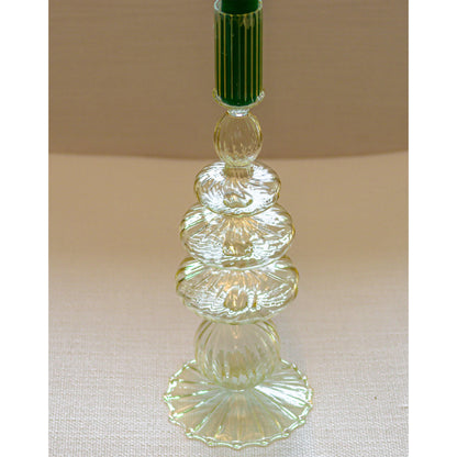 Bougeoir en verre côtelé jaune crème au beurre (lot de 2)