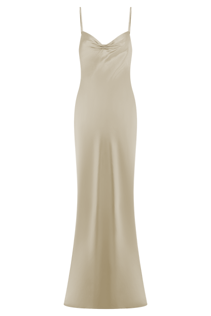 Robe Maxi en Satin à Manches Bouffantes Lilly - Or Poudré