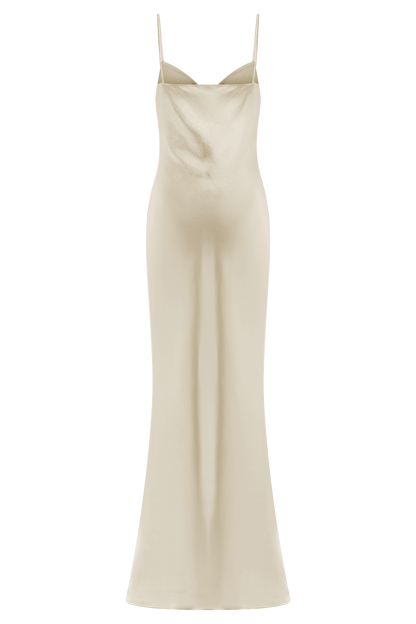 Robe Maxi en Satin à Manches Bouffantes Lilly - Or Poudré