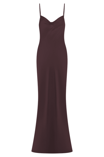 Robe Maxi Satin Lilly Sweetheart - Chocolat Noir