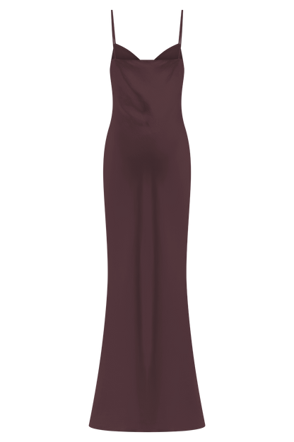Robe Maxi Satin Lilly Sweetheart - Chocolat Noir