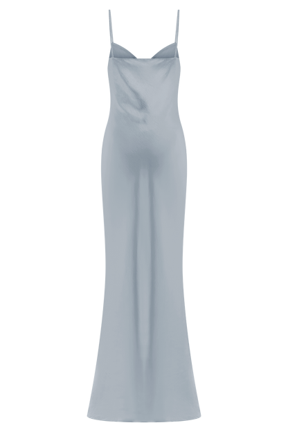 Lilly Robe Maxi en Satin à Col en Forme de Coeur - Bleu Glacé