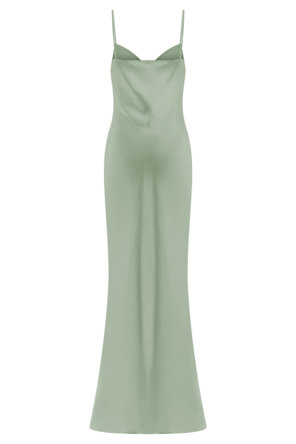 Robe longue satinée à col en cœur Lilly - SAGE