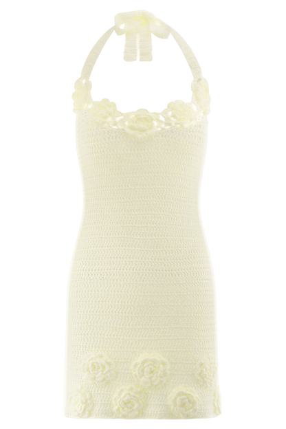 Mini-robe en crochet floral Liyah - Ivoire