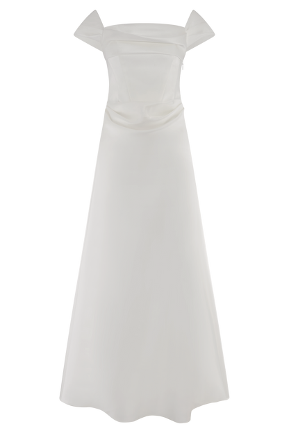 Robe satinée à épaules dénudées Luna - Blanc