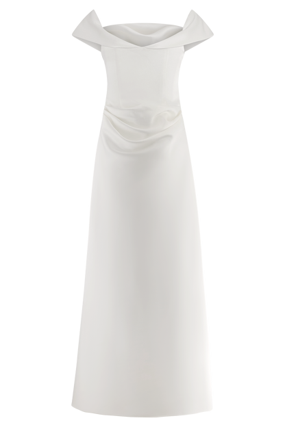 Robe satinée à épaules dénudées Luna - Blanc