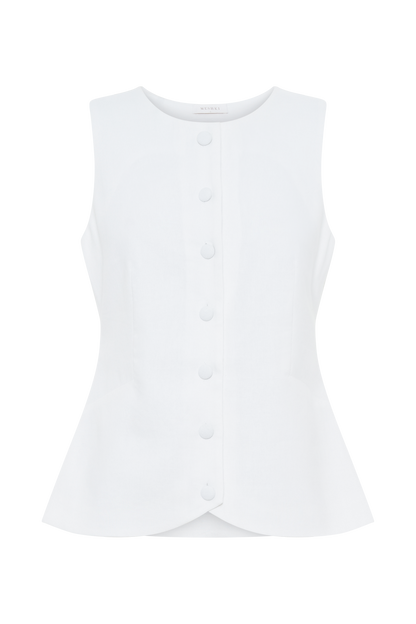 Top long en lin sans manches Laurence - Blanc