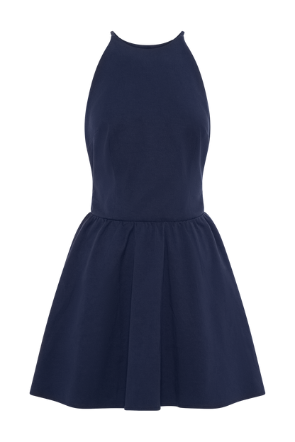 Mini-robe Carolina en coton avec décolleté en halter - Bleu marine