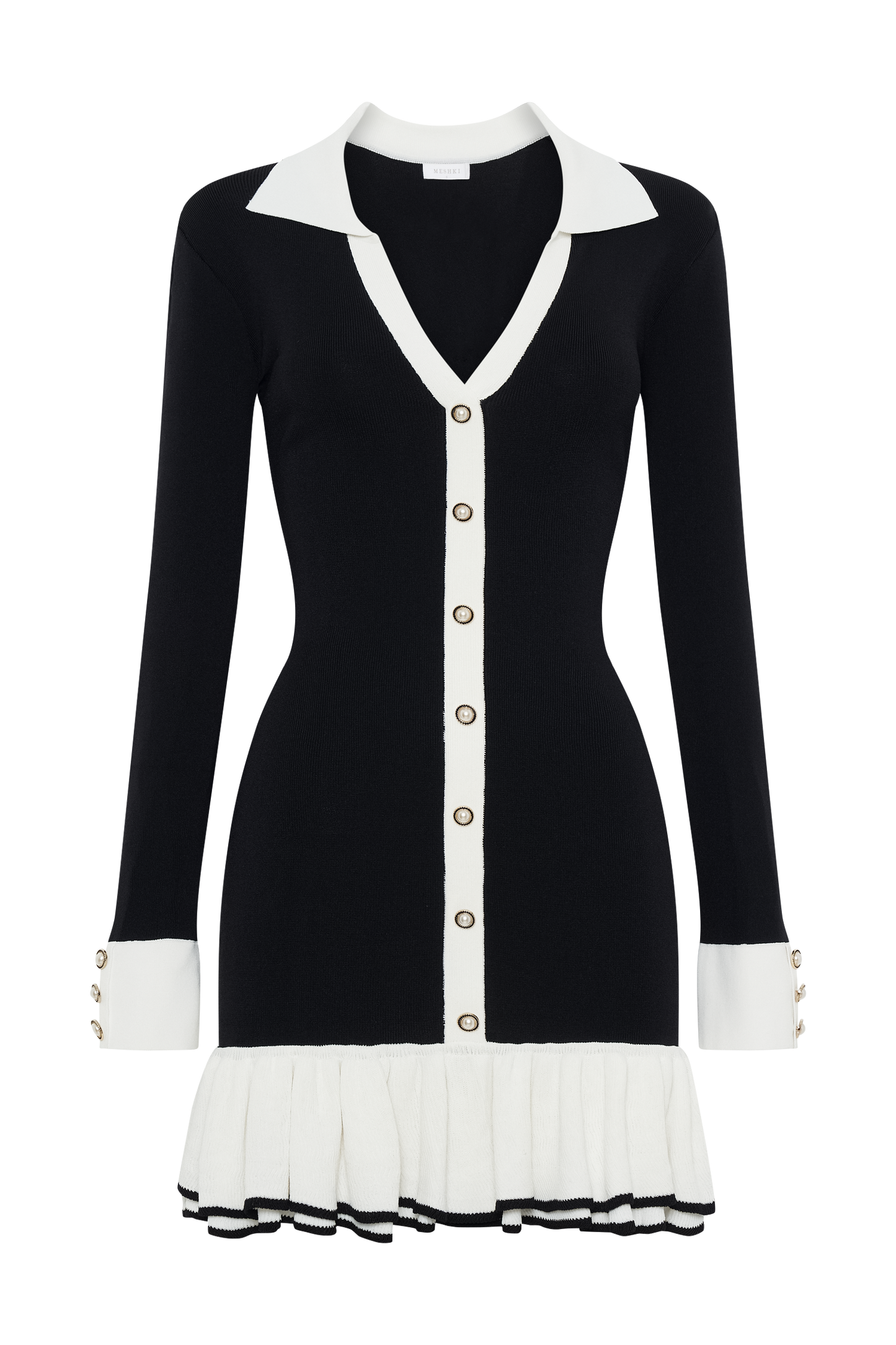 Pareesa Robe Mini à Volants et Contrastes - Noir