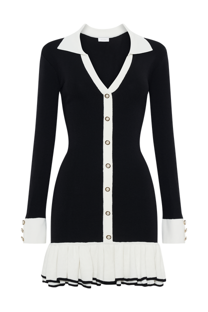 Pareesa Robe Mini à Volants et Contrastes - Noir