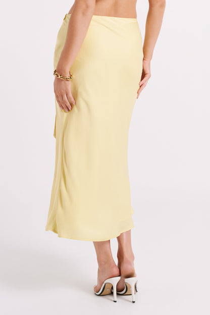 Jupe midi en satin Edie avec nœud - Jaune