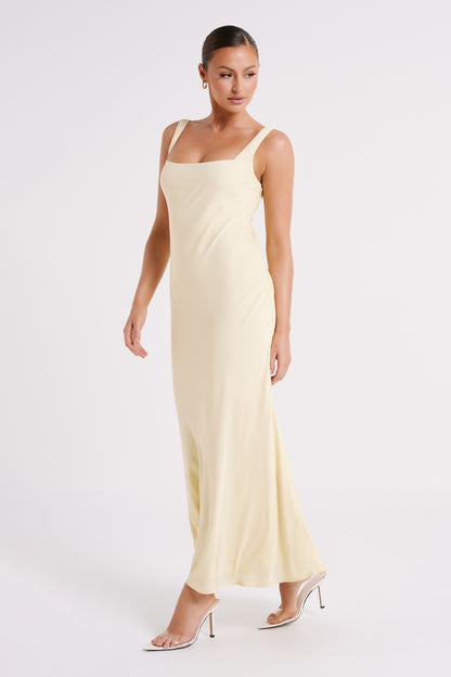 Ensley Robe Maxi en Satin - Jaune Clair