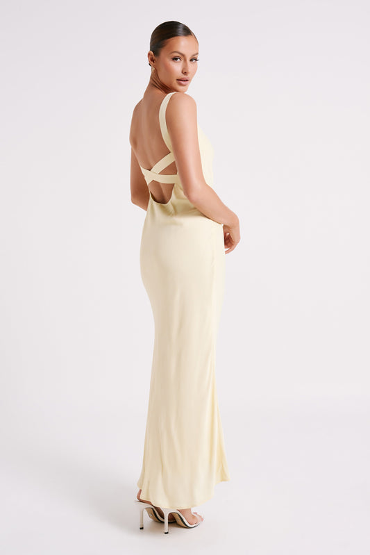 Ensley Robe Maxi en Satin - Jaune Clair