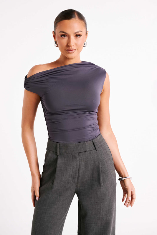 Top à volants Alayna en nylon recyclé - Gris anthracite