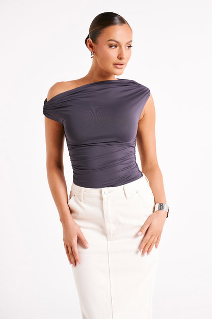 Top à volants Alayna en nylon recyclé - Gris anthracite