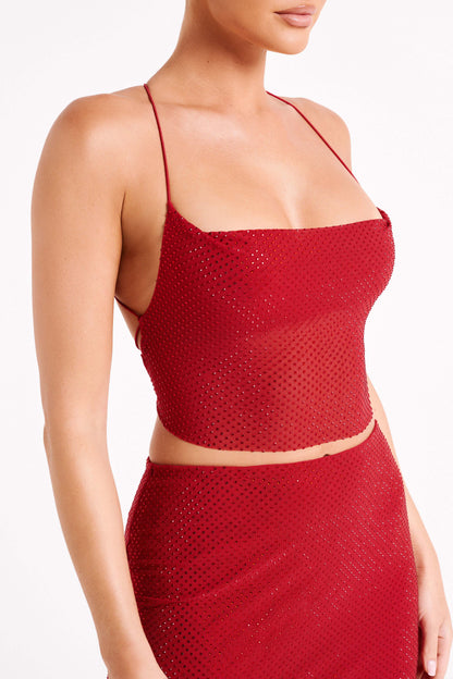 Top Tamra à bretelles et strass - Rouge vermillon