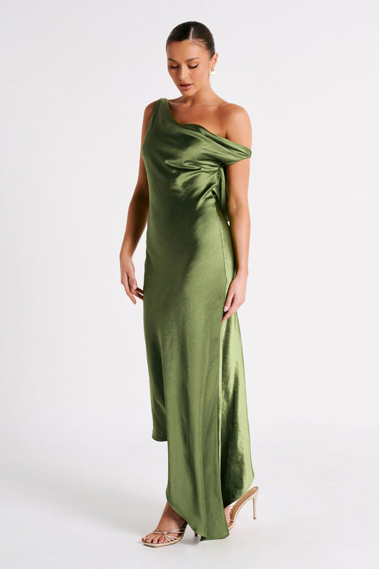 Robe Maxi Yvette à Bretelles et Bords Découpes - Émeraude