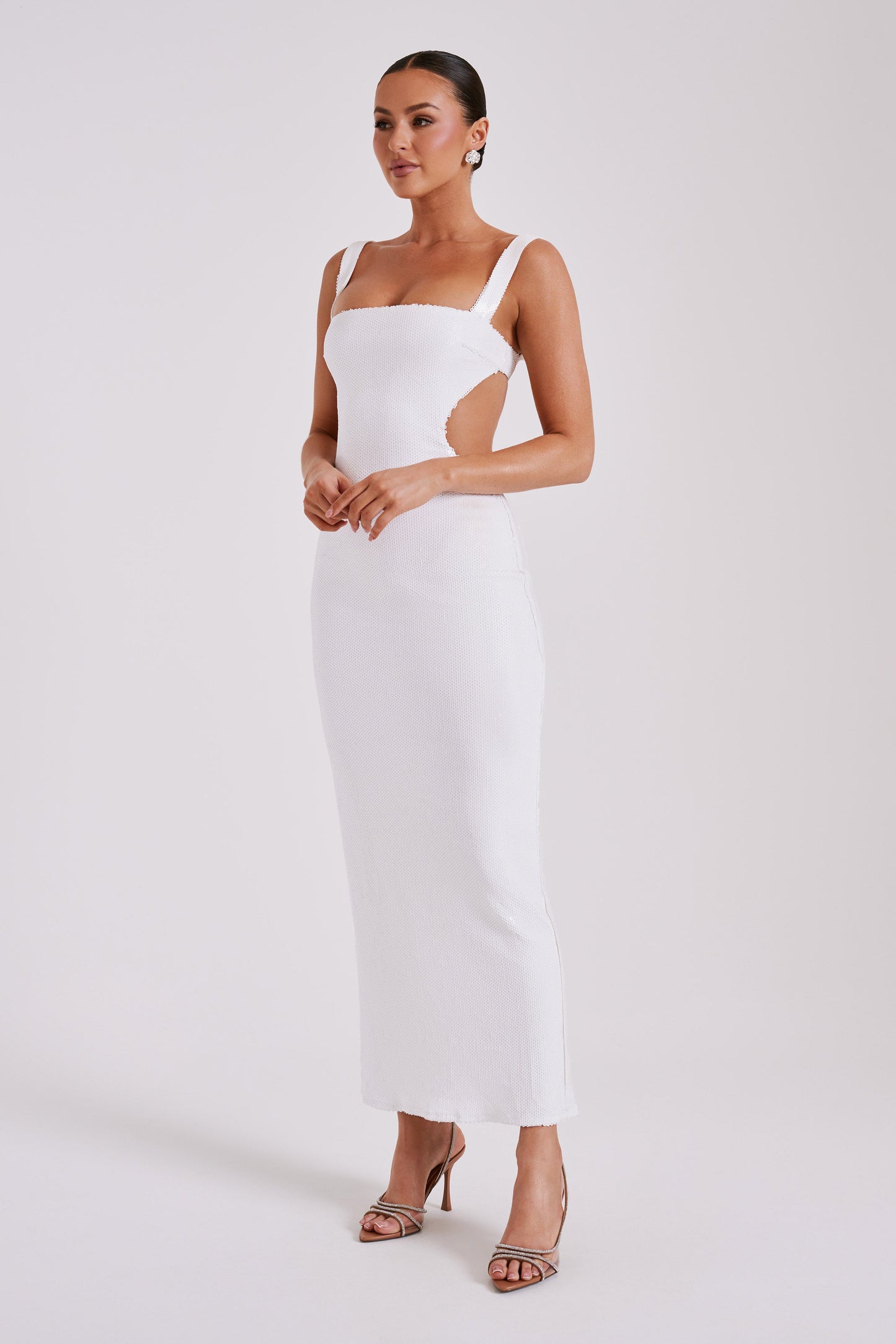 Adoria Robe Maxi Découpe et Strass - Blanche